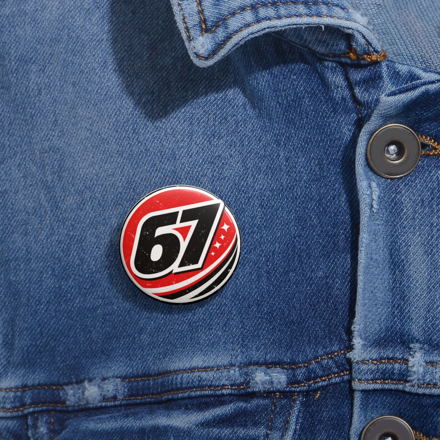 Retro Racing '67' Round Pin Button — Custom Vintage Number Badge