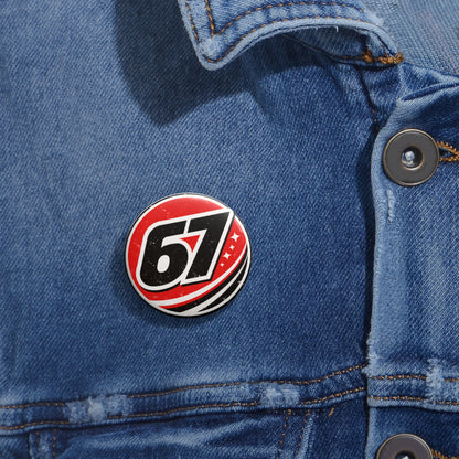 Retro Racing '67' Round Pin Button — Custom Vintage Number Badge