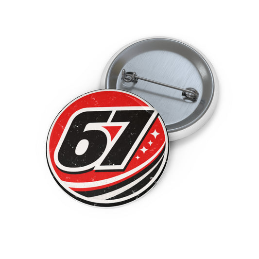 Retro Racing '67' Round Pin Button — Custom Vintage Number Badge